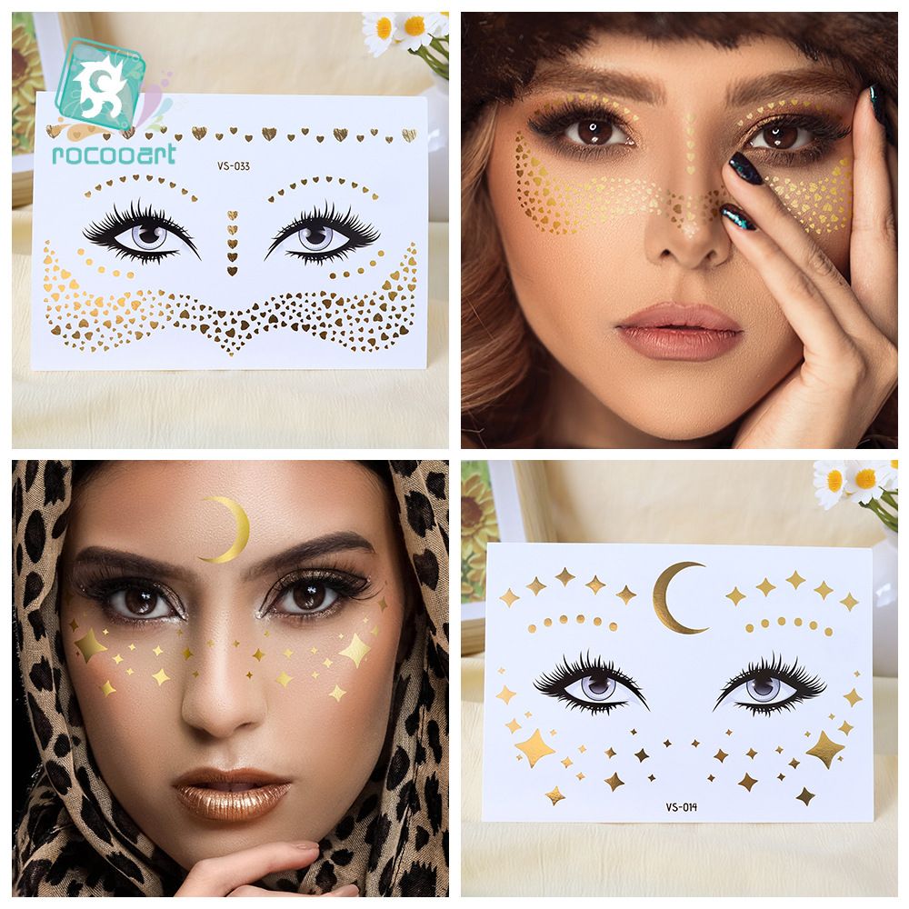 6 Piece Makeup Stickers Set Gold Foil Eye Corner Stickers Temporary Tattoos Quick Application Waterproof Long Lasting Shiny Sparkle Holiday Party Essential