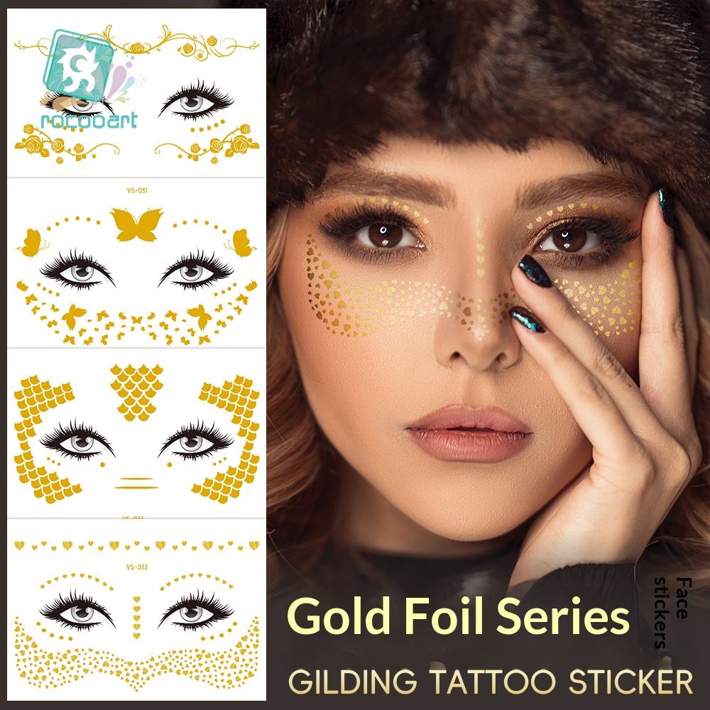 6 Piece Makeup Stickers Set Gold Foil Eye Corner Stickers Temporary Tattoos Quick Application Waterproof Long Lasting Shiny Sparkle Holiday Party Essential