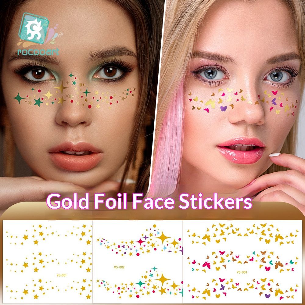 6 Piece Makeup Stickers Set Gold Foil Eye Corner Stickers Temporary Tattoos Quick Application Waterproof Long Lasting Shiny Sparkle Holiday Party Essential