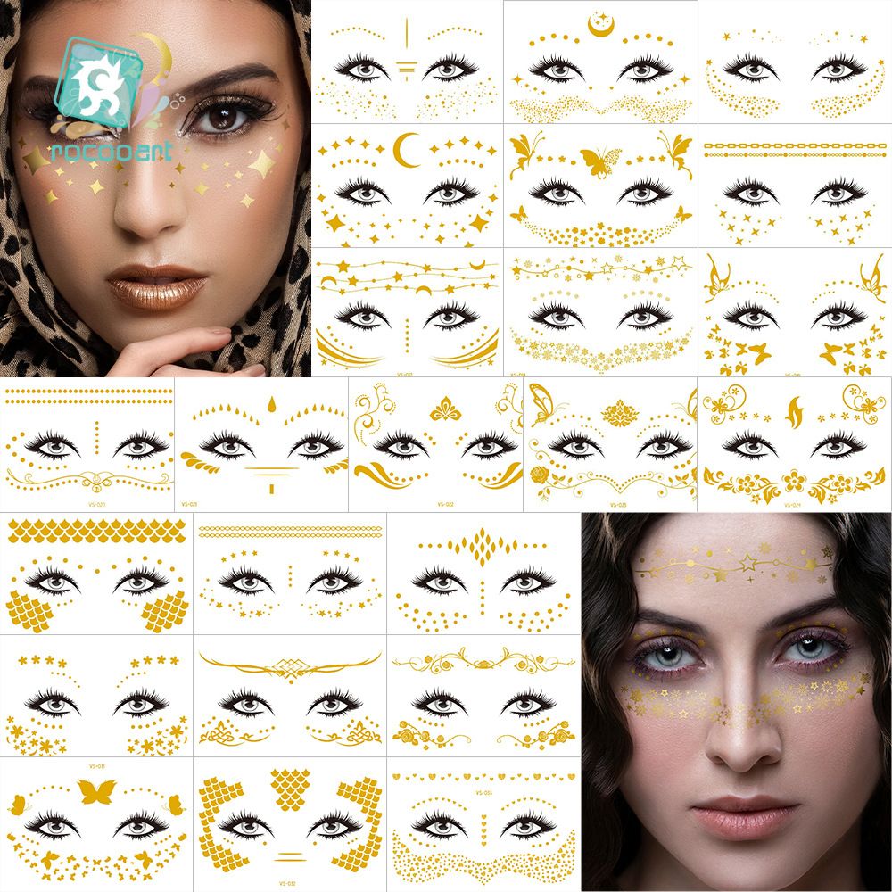 6 Piece Makeup Stickers Set Gold Foil Eye Corner Stickers Temporary Tattoos Quick Application Waterproof Long Lasting Shiny Sparkle Holiday Party Essential