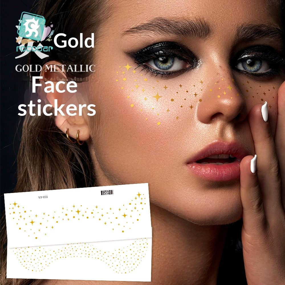 6 Piece Makeup Stickers Set Gold Foil Eye Corner Stickers Temporary Tattoos Quick Application Waterproof Long Lasting Shiny Sparkle Holiday Party Essential
