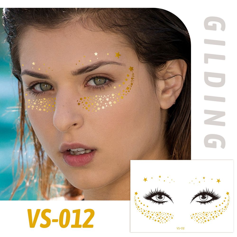 6 Piece Makeup Stickers Set Gold Foil Eye Corner Stickers Temporary Tattoos Quick Application Waterproof Long Lasting Shiny Sparkle Holiday Party Essential