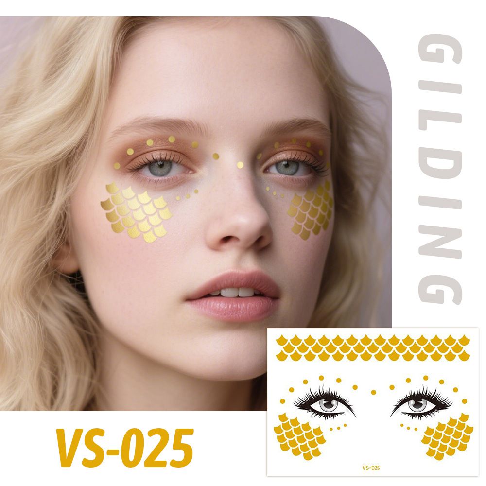 6 Piece Makeup Stickers Set Gold Foil Eye Corner Stickers Temporary Tattoos Quick Application Waterproof Long Lasting Shiny Sparkle Holiday Party Essential
