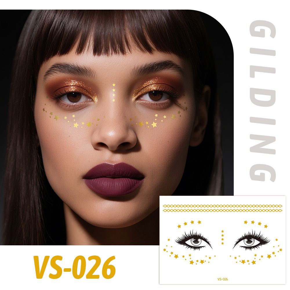 6 Piece Makeup Stickers Set Gold Foil Eye Corner Stickers Temporary Tattoos Quick Application Waterproof Long Lasting Shiny Sparkle Holiday Party Essential