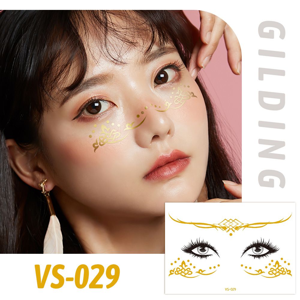 6 Piece Makeup Stickers Set Gold Foil Eye Corner Stickers Temporary Tattoos Quick Application Waterproof Long Lasting Shiny Sparkle Holiday Party Essential