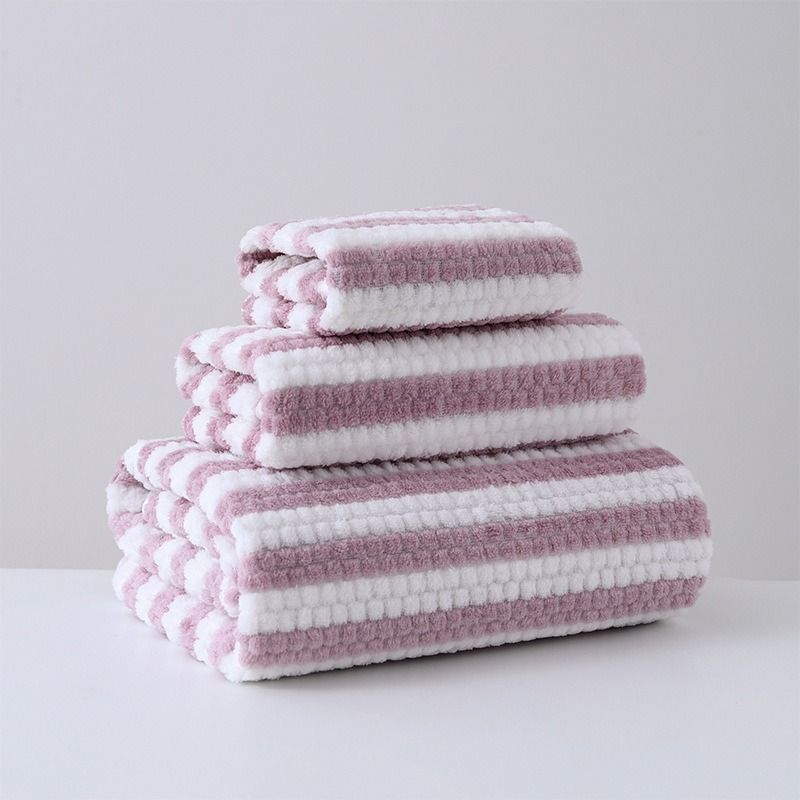 3 Piece Bath Towel Set 1 Washcloth 1 Hand Towel 1 Bath Towel Soft Absorbent Coral Fleece Towel Set Skin Friendly Non Pilling Thickened Bath Towel Face Towel Striped Design for Adults