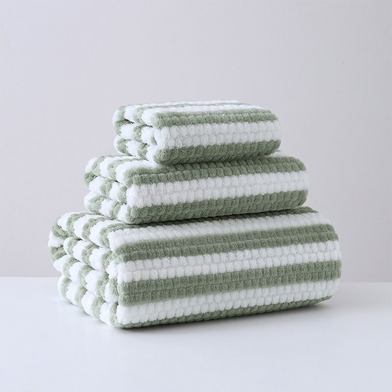 3 Piece Bath Towel Set 1 Washcloth 1 Hand Towel 1 Bath Towel Soft Absorbent Coral Fleece Towel Set Skin Friendly Non Pilling Thickened Bath Towel Face Towel Striped Design for Adults