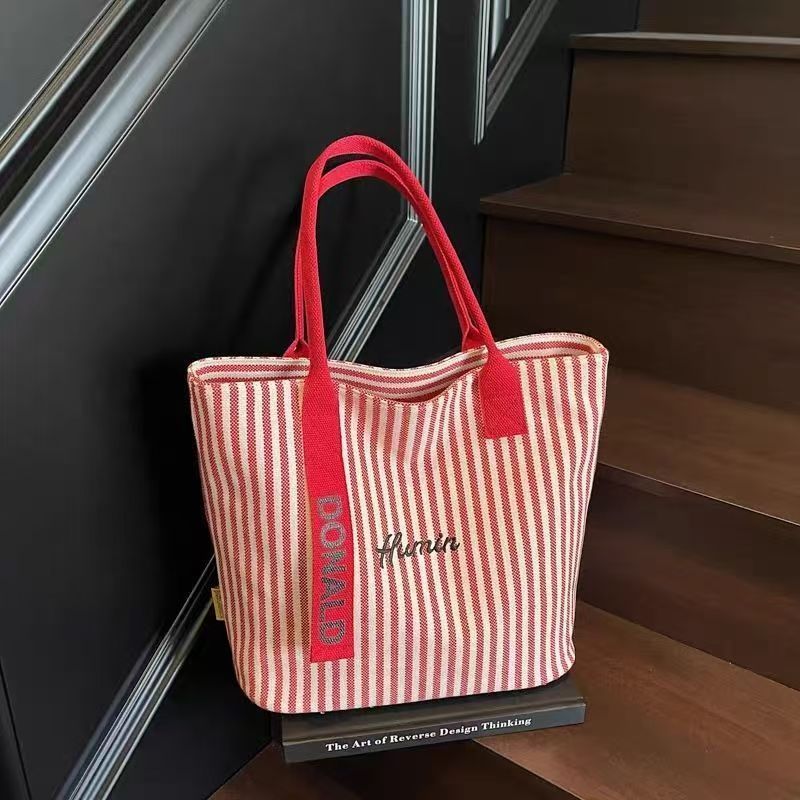 Stylish Women Tote Bag Large Capacity Cloth Shoulder Handbag Striped Design Casual Simple Outdoor Fashion New Multifunctional Ladies Handbag