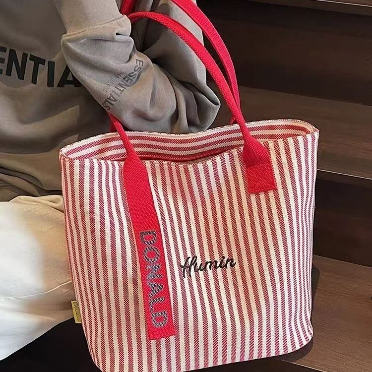 Stylish Women Tote Bag Large Capacity Cloth Shoulder Handbag Striped Design Casual Simple Outdoor Fashion New Multifunctional Ladies Handbag