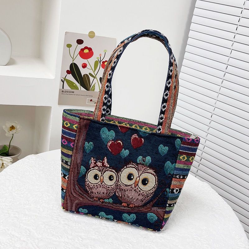 Ethnic Style Elephant Embroidered Handbag for Women Small Canvas Tote with Animal Embroidery Durable Hand Carry Bag for Work and Casual Daily Use Canvas Bag