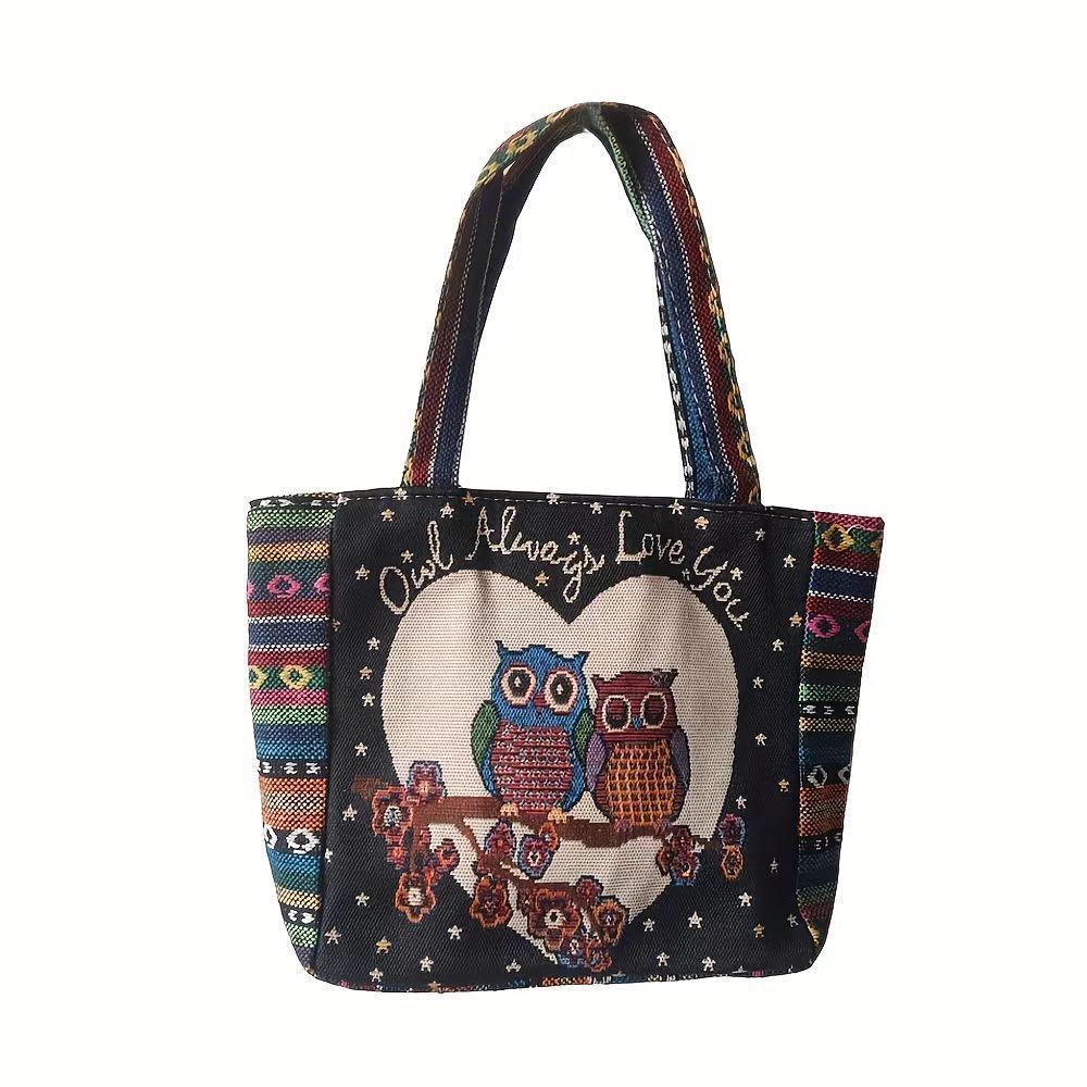 Ethnic Style Elephant Embroidered Handbag for Women Small Canvas Tote with Animal Embroidery Durable Hand Carry Bag for Work and Casual Daily Use Canvas Bag