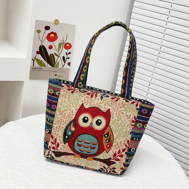 Ethnic Style Elephant Embroidered Handbag for Women Small Canvas Tote with Animal Embroidery Durable Hand Carry Bag for Work and Casual Daily Use Canvas Bag