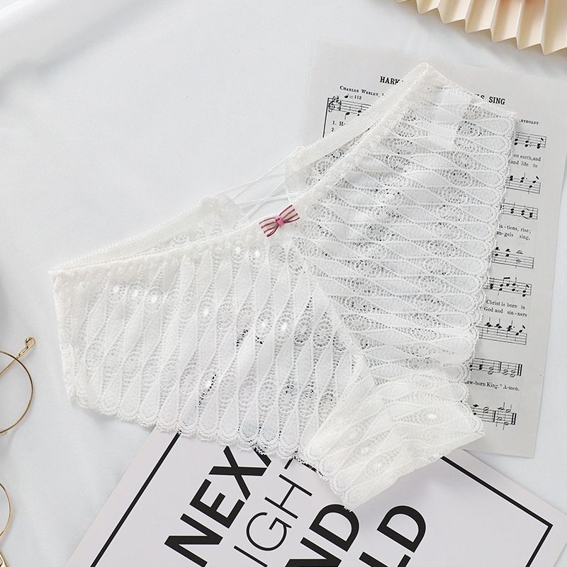 2 Pack Women’s Lace Panties Mid-Low Waist Cross Strap Triangle Briefs Sexy Sheer Floral Lace Underwear Plus Size Comfortable Lingerie for Ladies