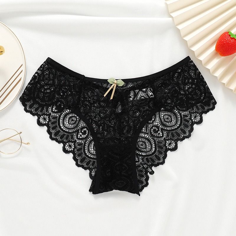 2 Pack Hot Sale Women’s Lace Briefs Luxury Floral Lace Panties with Teardrop Hollow Design Sexy Mid-Waist Triangle Underwear Plus Size Comfortable Durable Quality Lingerie for Ladies Sexy Panties