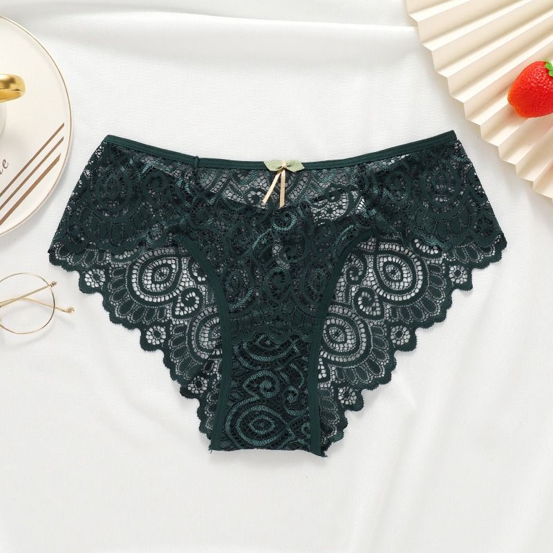 2 Pack Hot Sale Women’s Lace Briefs Luxury Floral Lace Panties with Teardrop Hollow Design Sexy Mid-Waist Triangle Underwear Plus Size Comfortable Durable Quality Lingerie for Ladies Sexy Panties
