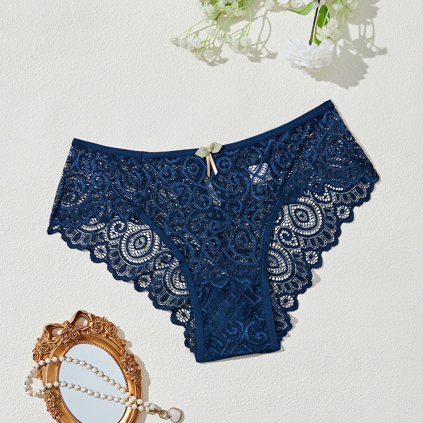 2 Pack Hot Sale Women’s Lace Briefs Luxury Floral Lace Panties with Teardrop Hollow Design Sexy Mid-Waist Triangle Underwear Plus Size Comfortable Durable Quality Lingerie for Ladies Sexy Panties