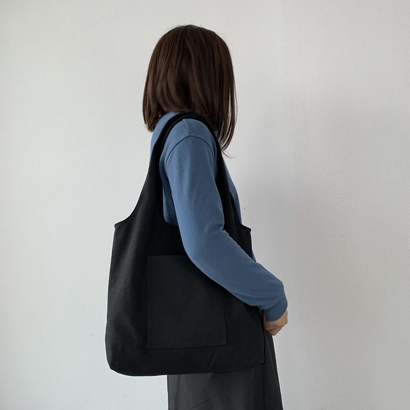 Solid Color Canvas Bag for Women Large Capacity Shoulder Bag Japanese Style Minimalist Eco Reusable School Book Bag for Girls Women's Bags Shoulder Bags