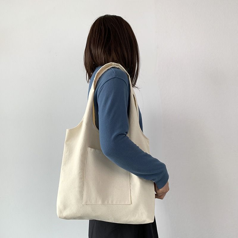 Solid Color Canvas Bag for Women Large Capacity Shoulder Bag Japanese Style Minimalist Eco Reusable School Book Bag for Girls Women's Bags Shoulder Bags