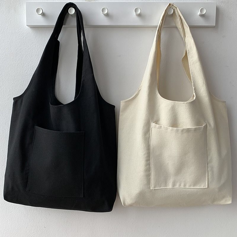 Solid Color Canvas Bag for Women Large Capacity Shoulder Bag Japanese Style Minimalist Eco Reusable School Book Bag for Girls Women's Bags Shoulder Bags