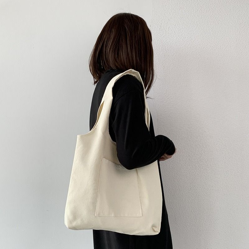 Solid Color Canvas Bag for Women Large Capacity Shoulder Bag Japanese Style Minimalist Eco Reusable School Book Bag for Girls Women's Bags Shoulder Bags