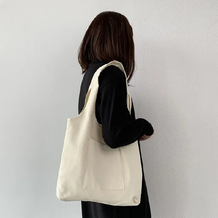 Solid Color Canvas Bag for Women Large Capacity Shoulder Bag Japanese Style Minimalist Eco Reusable School Book Bag for Girls Women's Bags Shoulder Bags
