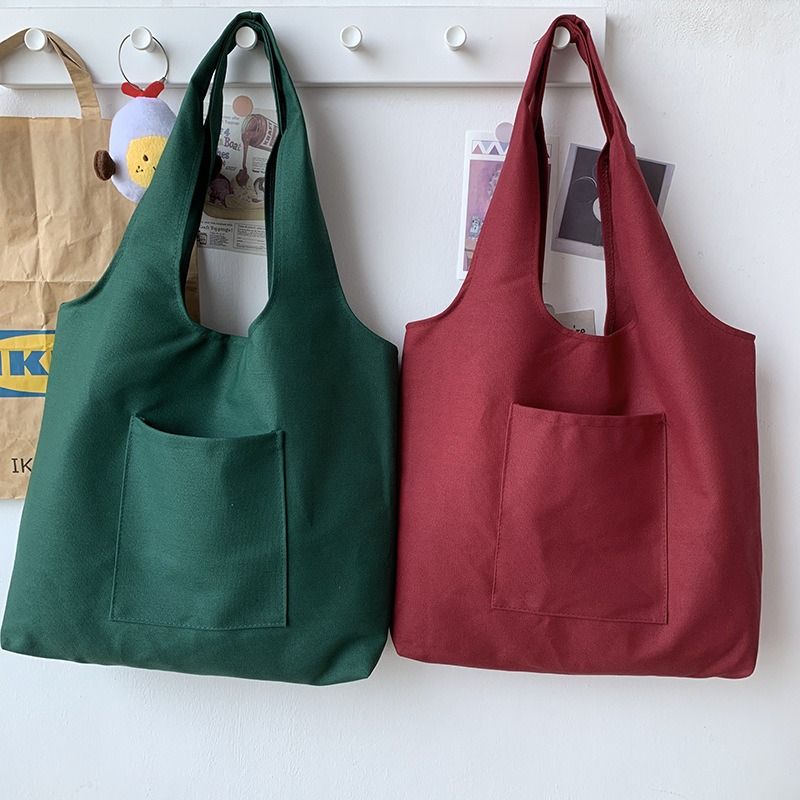 Solid Color Canvas Bag for Women Large Capacity Shoulder Bag Japanese Style Minimalist Eco Reusable School Book Bag for Girls Women's Bags Shoulder Bags