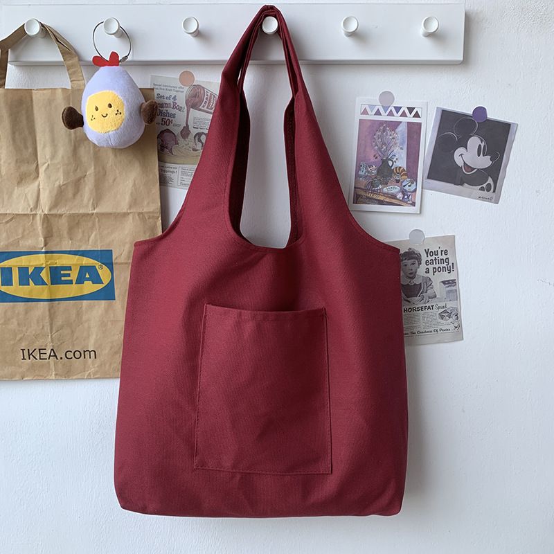Solid Color Canvas Bag for Women Large Capacity Shoulder Bag Japanese Style Minimalist Eco Reusable School Book Bag for Girls Women's Bags Shoulder Bags