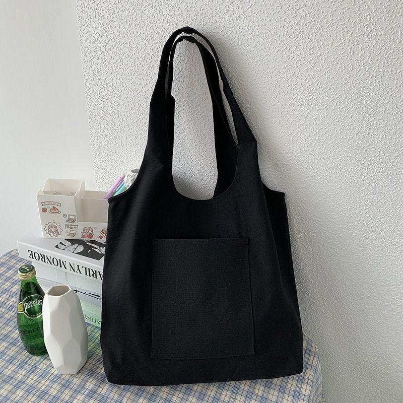 Solid Color Canvas Bag for Women Large Capacity Shoulder Bag Japanese Style Minimalist Eco Reusable School Book Bag for Girls Women's Bags Shoulder Bags