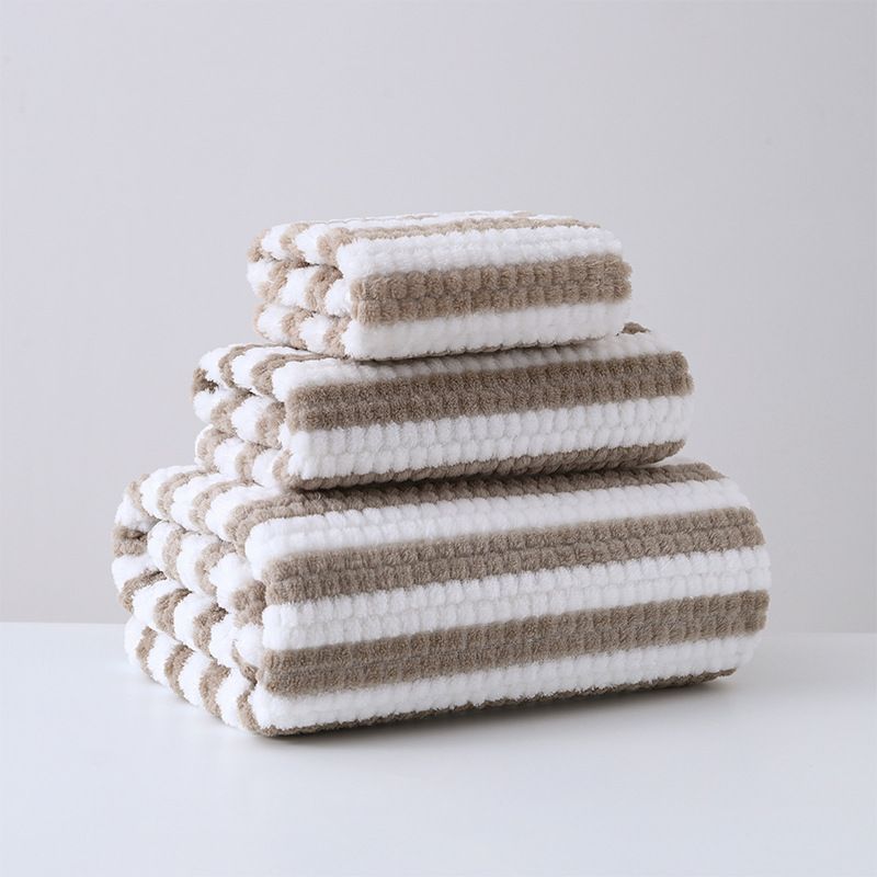 3 Piece Bath Towel Set 1 Washcloth 1 Hand Towel 1 Bath Towel Soft Absorbent Coral Fleece Towel Set Skin Friendly Non Pilling Thickened Bath Towel Face Towel Striped Design for Adults