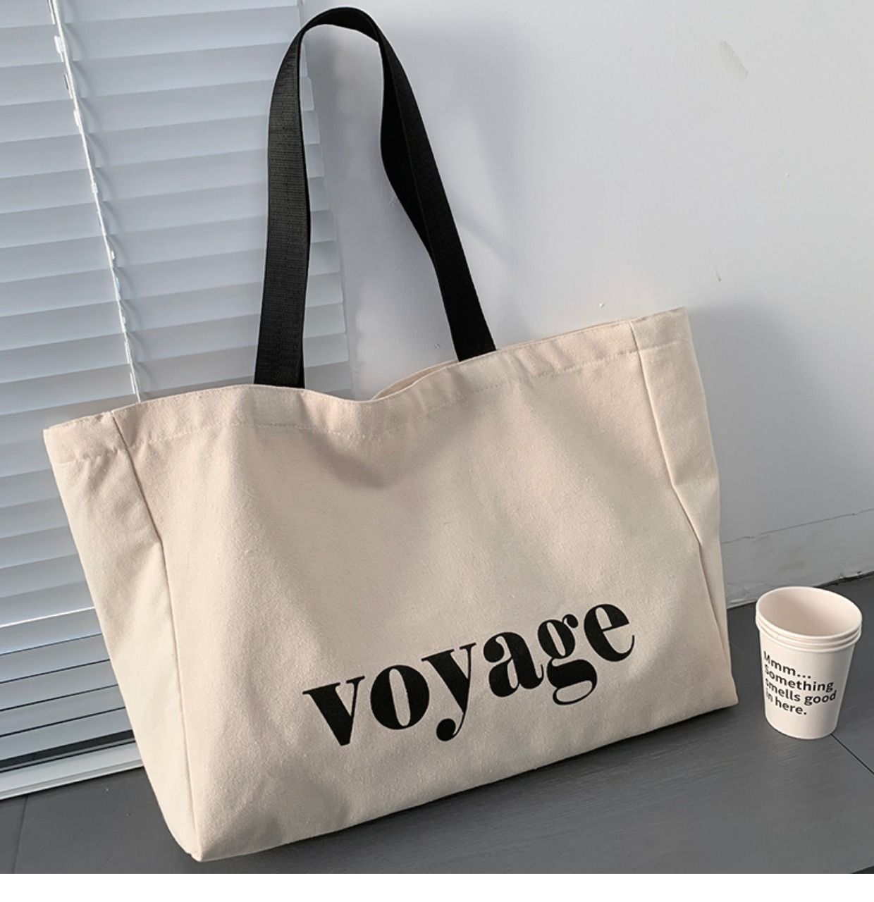 Large Canvas Weekend Travel Bag Minimal Letter Design Shoulder Tote Bag Unisex Handheld Shopper Durable Eco Canvas Carryall Bags Shoulder Bags Cloth Handbag