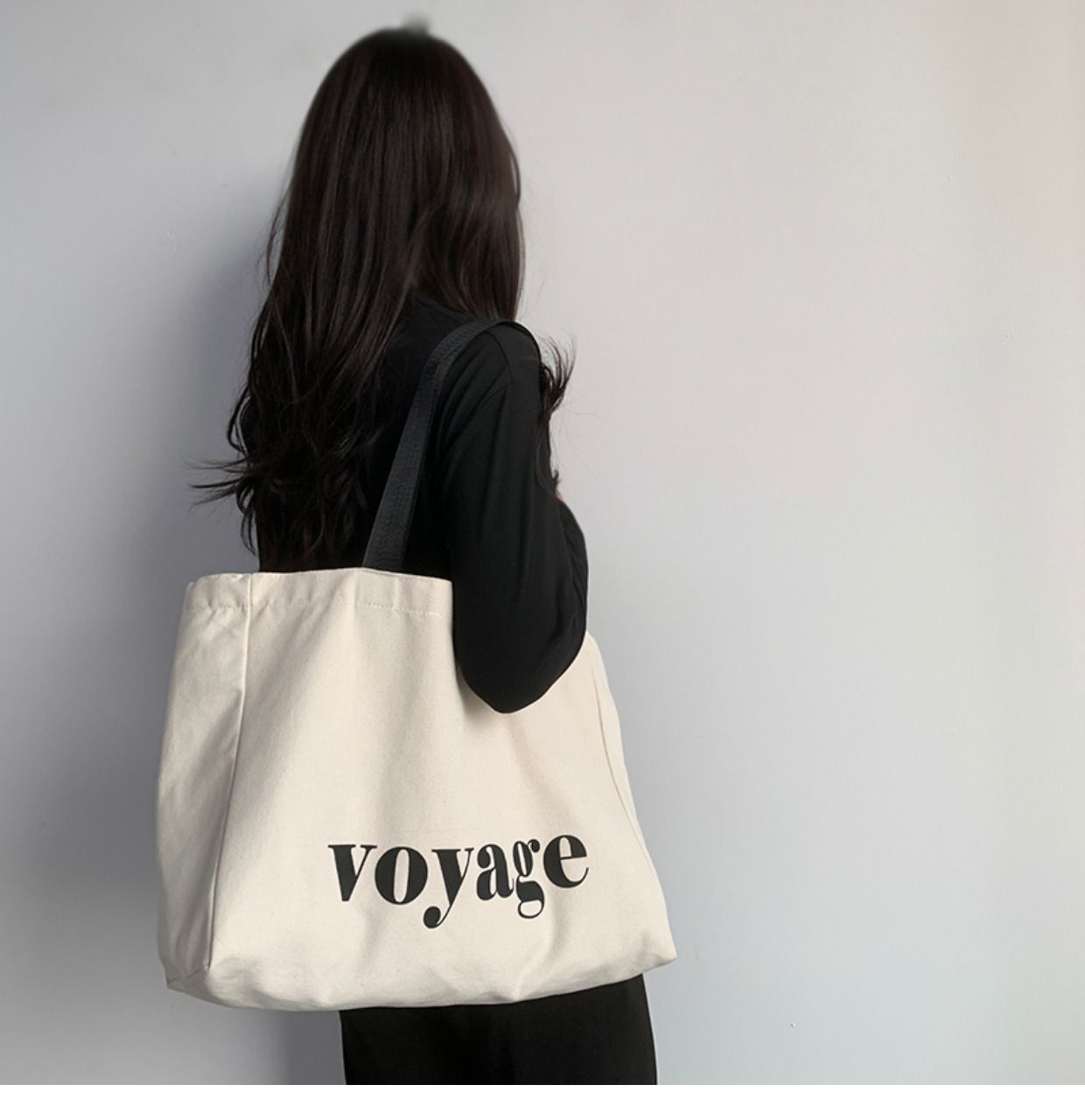 Large Canvas Weekend Travel Bag Minimal Letter Design Shoulder Tote Bag Unisex Handheld Shopper Durable Eco Canvas Carryall Bags Shoulder Bags Cloth Handbag