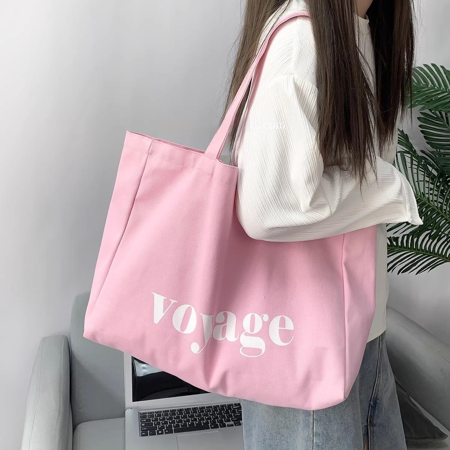 Large Canvas Weekend Travel Bag Minimal Letter Design Shoulder Tote Bag Unisex Handheld Shopper Durable Eco Canvas Carryall Bags Shoulder Bags Cloth Handbag