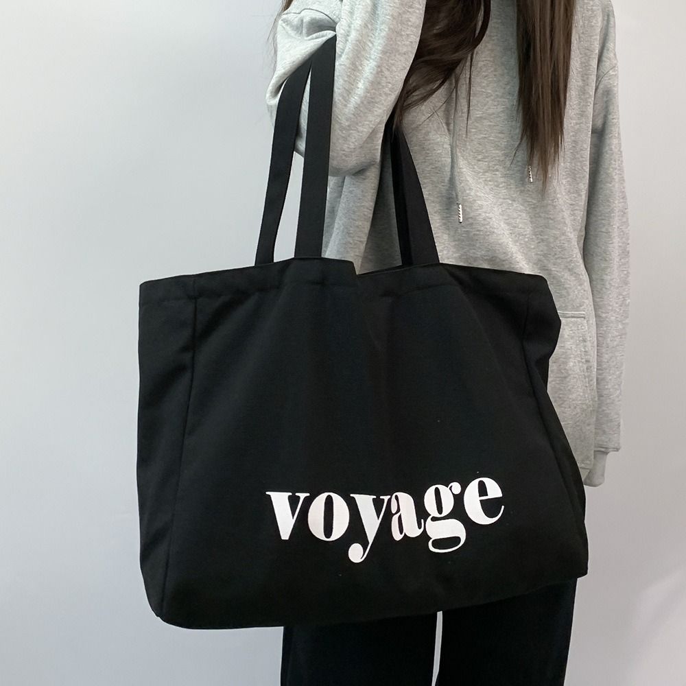 Large Canvas Weekend Travel Bag Minimal Letter Design Shoulder Tote Bag Unisex Handheld Shopper Durable Eco Canvas Carryall Bags Shoulder Bags Cloth Handbag