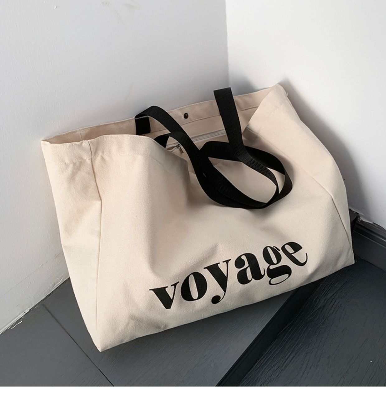 Large Canvas Weekend Travel Bag Minimal Letter Design Shoulder Tote Bag Unisex Handheld Shopper Durable Eco Canvas Carryall Bags Shoulder Bags Cloth Handbag