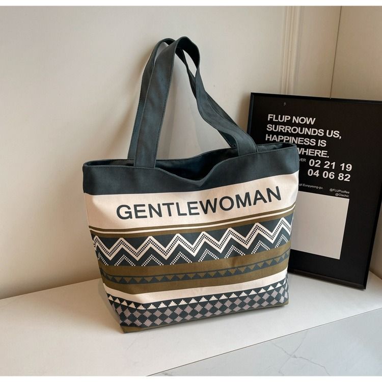 Unique Letter Pattern Canvas Tote Bag for Women New Gentle Woman Printed Shoulder Bag Personalized Text Design Large Capacity Handbag for Daily Use, Shopping & Commuting  Women's Bags Shoulder Bags