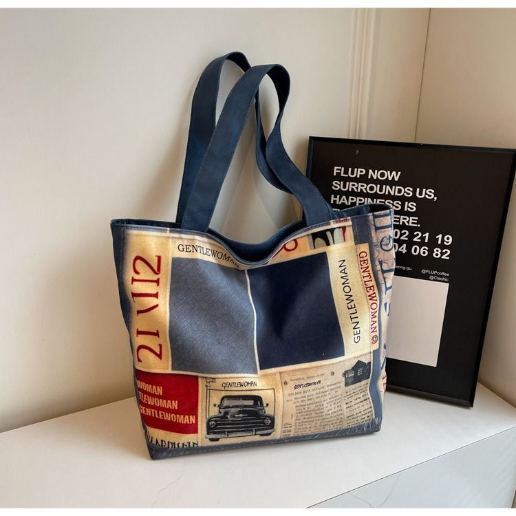 Unique Letter Pattern Canvas Tote Bag for Women New Gentle Woman Printed Shoulder Bag Personalized Text Design Large Capacity Handbag for Daily Use, Shopping & Commuting  Women's Bags Shoulder Bags