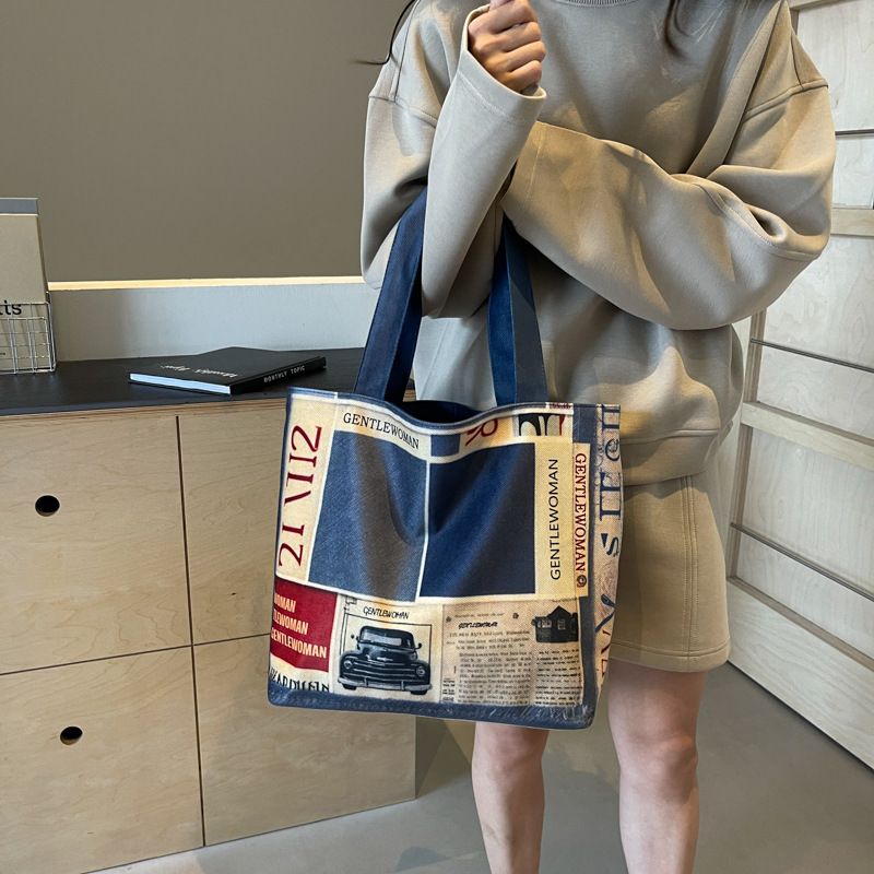 Unique Letter Pattern Canvas Tote Bag for Women New Gentle Woman Printed Shoulder Bag Personalized Text Design Large Capacity Handbag for Daily Use, Shopping & Commuting  Women's Bags Shoulder Bags