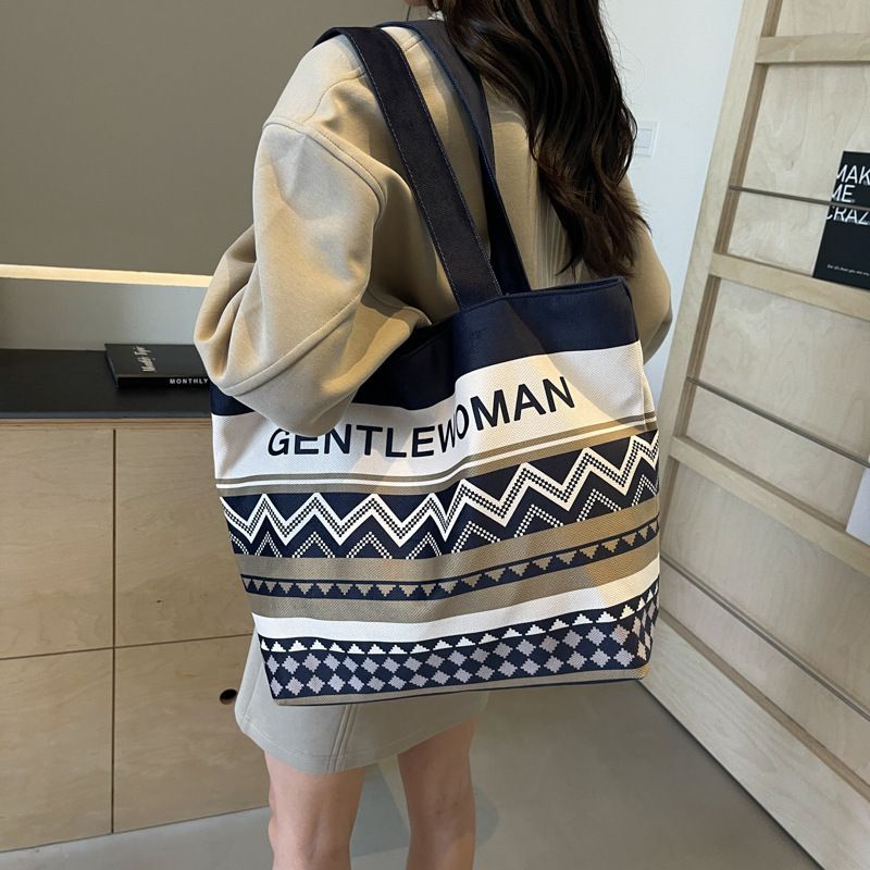 Unique Letter Pattern Canvas Tote Bag for Women New Gentle Woman Printed Shoulder Bag Personalized Text Design Large Capacity Handbag for Daily Use, Shopping & Commuting  Women's Bags Shoulder Bags