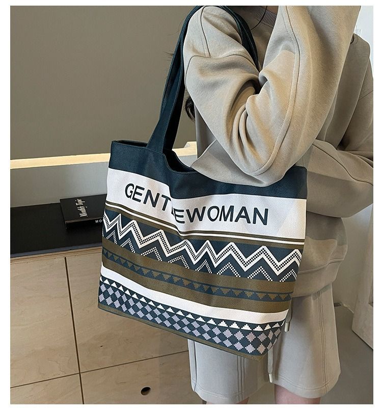 Unique Letter Pattern Canvas Tote Bag for Women New Gentle Woman Printed Shoulder Bag Personalized Text Design Large Capacity Handbag for Daily Use, Shopping & Commuting  Women's Bags Shoulder Bags