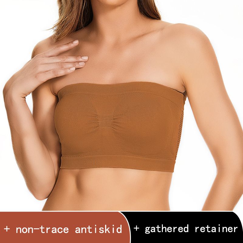 2Pcs Plus Size Strapless Bandeau Bra for Women Wide Tube Top Invisible Bra Thin Lightweight Wireless Bralette Double-Layer Anti-Slip Anti-Exposure Padded Chest Wrap Seamless Comfortable Lingerie