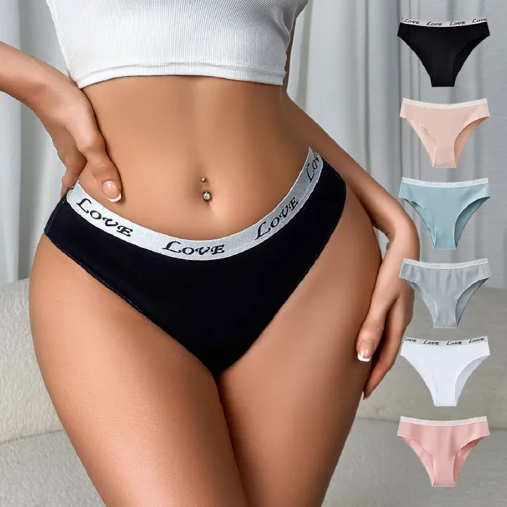 Women’s Cotton Briefs Mid Waist Letter Print Panties Solid Black White Ladies Underwear Soft Breathable Everyday Knickers  Women's Clothing Lingerie Panties