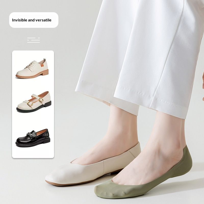 2 Pairs Women Ice Silk No-Show Socks Shallow Invisible Boat Socks Cotton Cushioned Anti-Slip Heel Summer Thin Socks for High Heels & Flats Thick Padding Ankle Socks