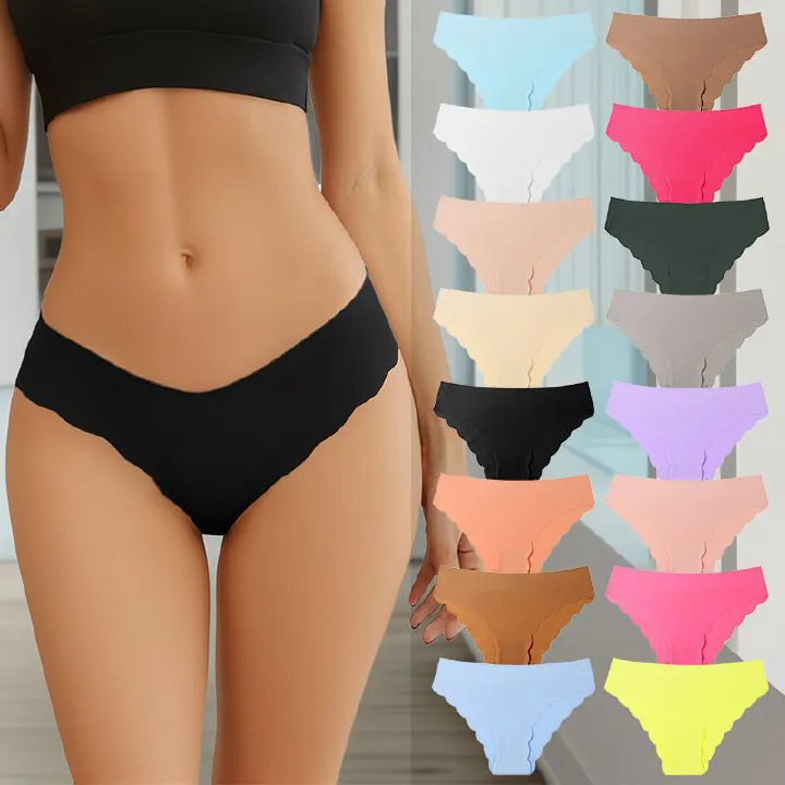 5 Pack Ice Silk Seamless Women’s Panties Invisible Nylon Low-Rise Briefs Wavy Edge Sexy Breathable Underwear Ladies Panties Sport Yoga Briefs