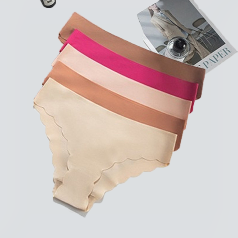 5 Pack Ice Silk Seamless Women’s Panties Invisible Nylon Low-Rise Briefs Wavy Edge Sexy Breathable Underwear Ladies Panties Sport Yoga Briefs