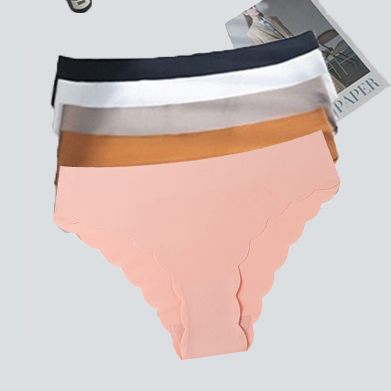 5 Pack Ice Silk Seamless Women’s Panties Invisible Nylon Low-Rise Briefs Wavy Edge Sexy Breathable Underwear Ladies Panties Sport Yoga Briefs