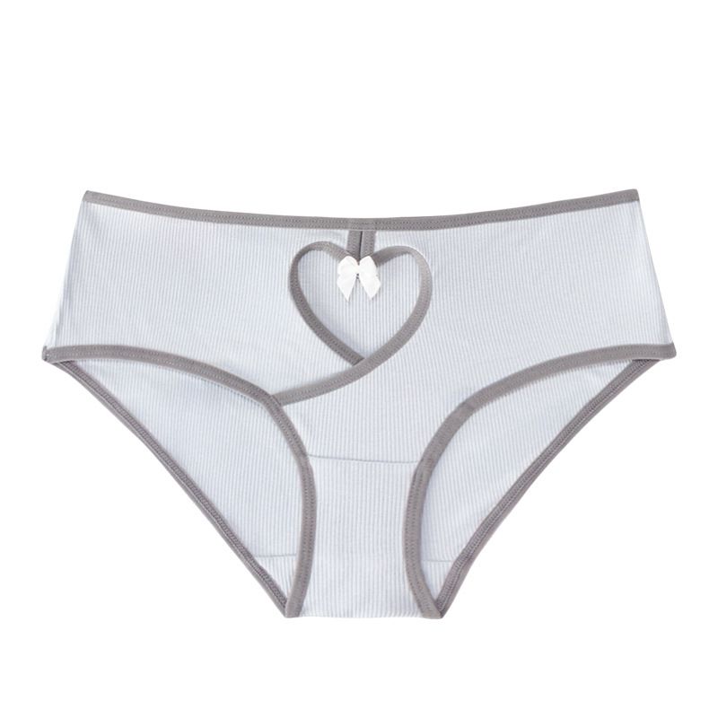 2-Pack Plus Size Low-Rise Ribbed Women’s Panties for 29-36inch Waist, Heart Cutout Color-Block Sexy Breathable Bow Underwear, Comfortable Hip-Lifting Briefs