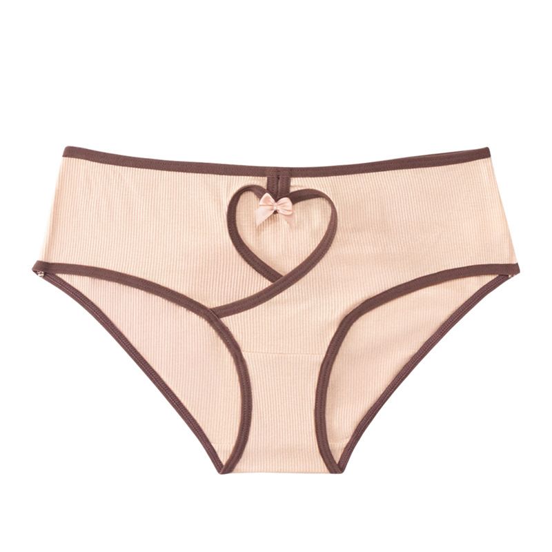 2-Pack Plus Size Low-Rise Ribbed Women’s Panties for 29-36inch Waist, Heart Cutout Color-Block Sexy Breathable Bow Underwear, Comfortable Hip-Lifting Briefs