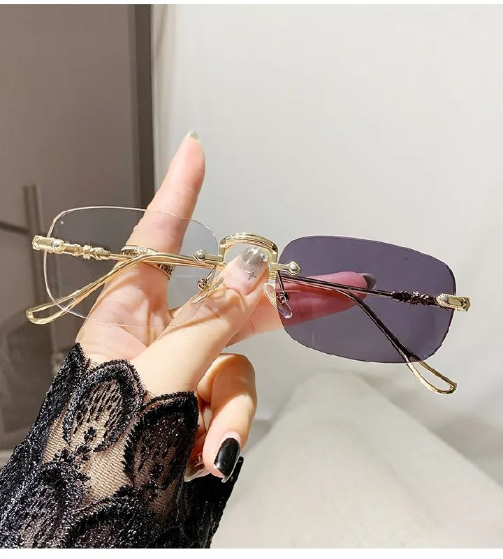 Photochromic Blue Light Blocking Glasses Rimless Clear Lens Fashion Eyewear for Women Anti-Blue Light Computer Glasses Trendy Influencer Style Accessories Women Fashion Accessories