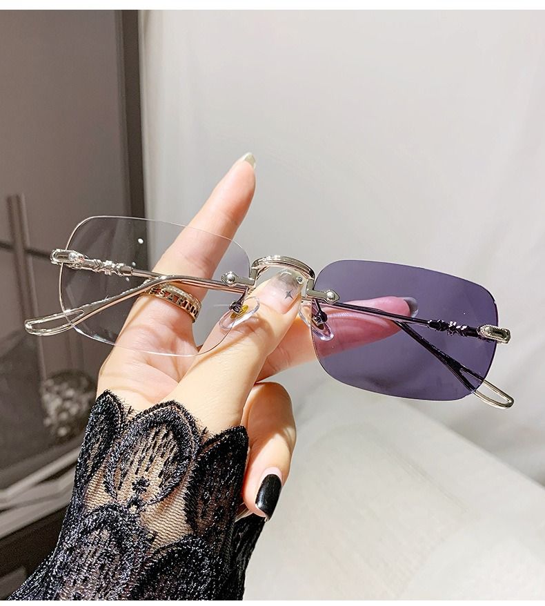 Photochromic Blue Light Blocking Glasses Rimless Clear Lens Fashion Eyewear for Women Anti-Blue Light Computer Glasses Trendy Influencer Style Accessories Women Fashion Accessories