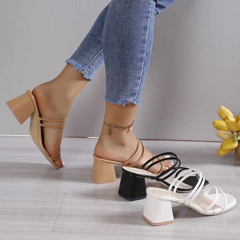 New Arrival Women's Shoes Square Open Tote Sandals Delicate Strap Chunky Heel Sandals Mules Fairy-inspired Mid-heel Outdoor Wear Plus Size Strap Block Heels Sandals